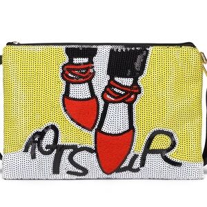 Black and yellow crossbody with red shoe design
